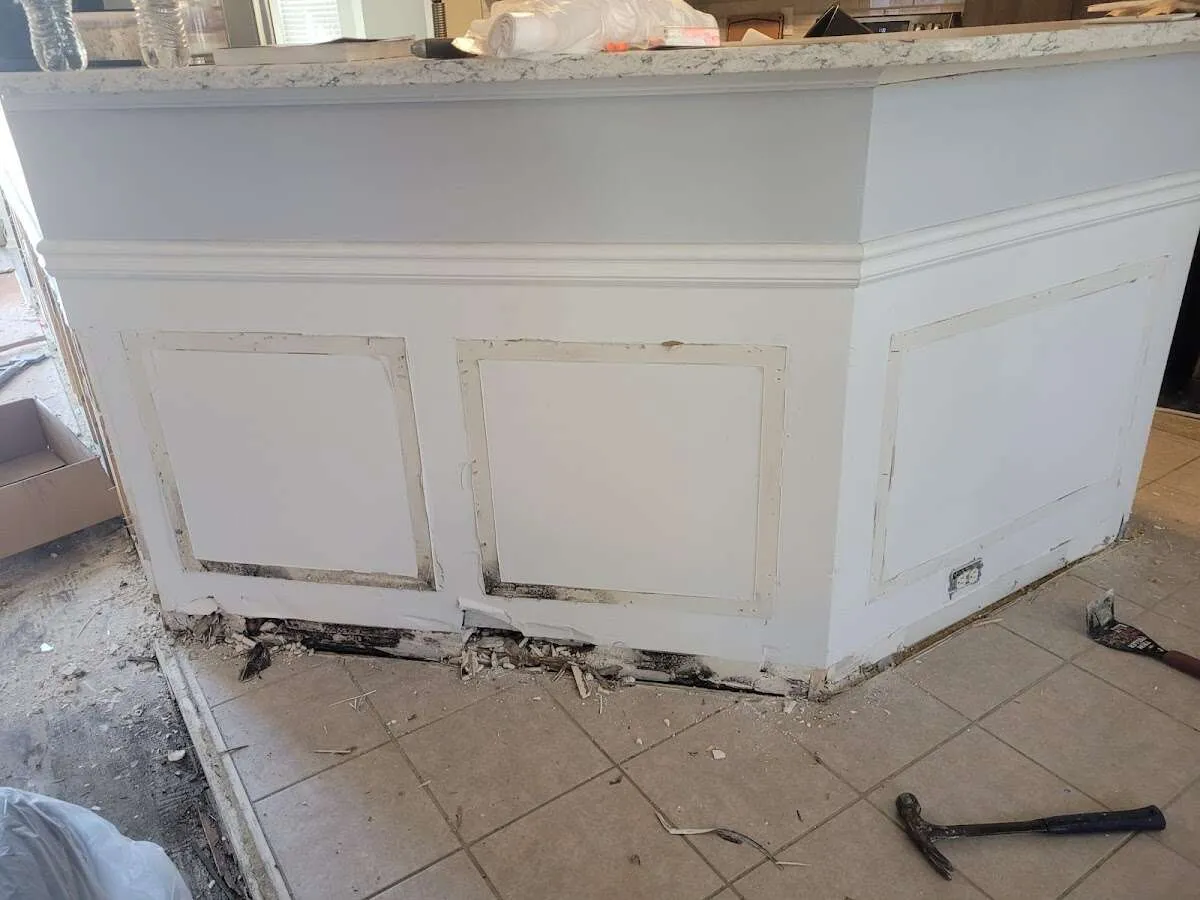 Water damage and mold on kitchen during Storm Damage Restoration in Mason